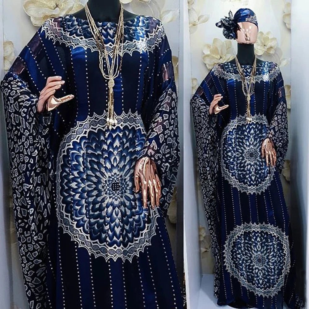 2025 Trendy African Print Chiffon Maxi Dress in Ribbon Belt – Loose Fit Boho Ethnic Women's Summer Beach Party Wear - Free Delivery Worldwide only at Flexi Africa