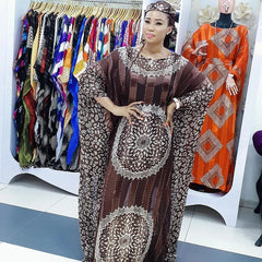 2025 Trendy African Print Chiffon Maxi Dress in Ribbon Belt – Loose Fit Boho Ethnic Women's Summer Beach Party Wear - Free Delivery Worldwide only at Flexi Africa
