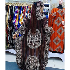 2025 Trendy African Print Chiffon Maxi Dress in Ribbon Belt – Loose Fit Boho Ethnic Women's Summer Beach Party Wear - Free Delivery Worldwide only at Flexi Africa