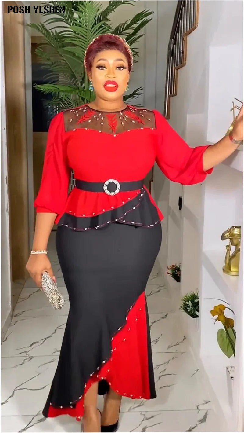 2PC African Dashiki Outfit for Women - Plus Size Top and Skirt Set for Weddings and Parties - Flexi Africa - Free Delivery Worldwide only at www.flexiafrica.com