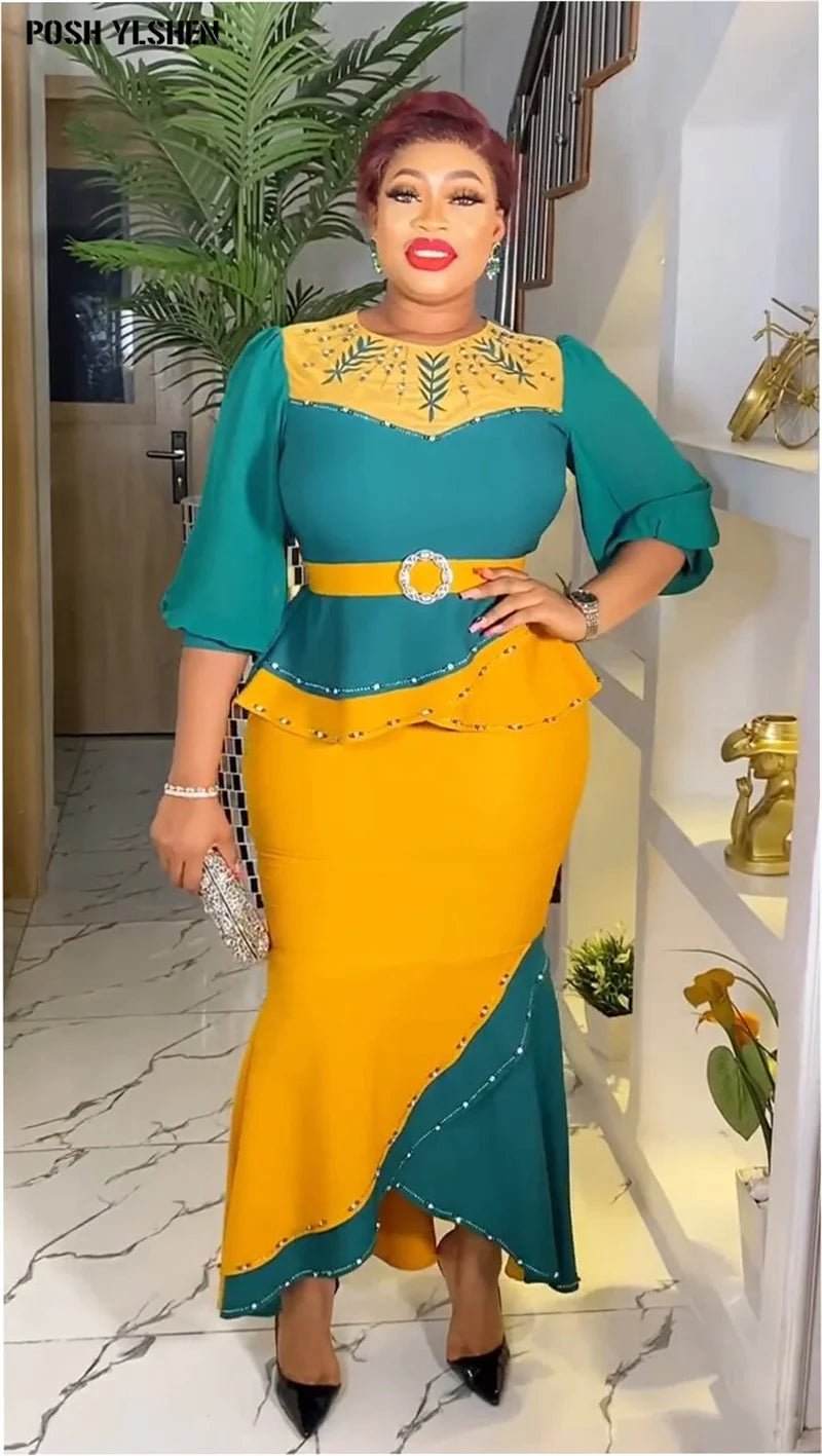 2PC African Dashiki Outfit for Women - Plus Size Top and Skirt Set for Weddings and Parties - Flexi Africa - Free Delivery Worldwide only at www.flexiafrica.com