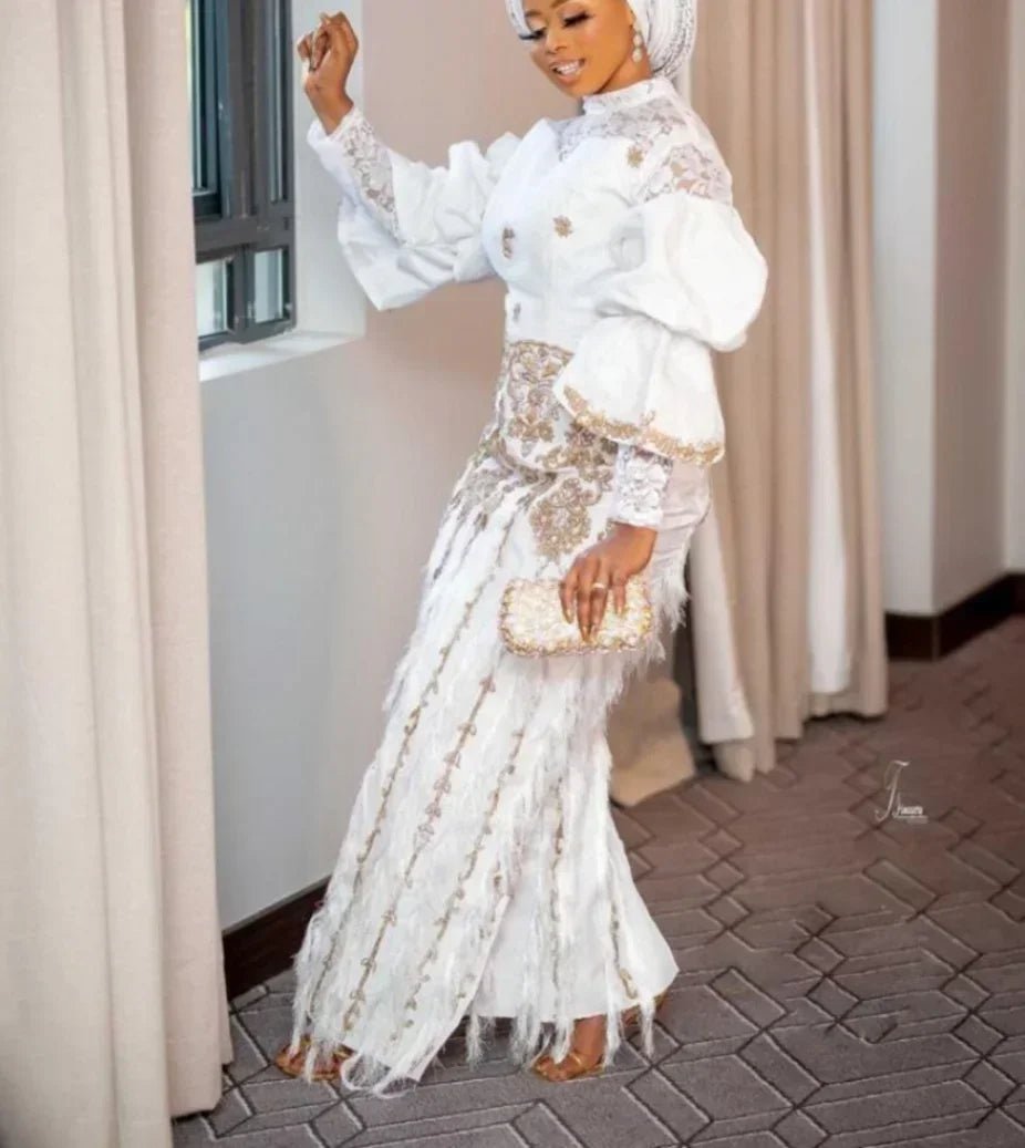 2PC African Wedding Party Ensemble: Autumn Elegance with Long Sleeve O-neck - Flexi Africa Free Delivery www.flexiafrica.com