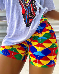 2PC Print Shorts Suits Women Vintage Short Sleeve Shirt And Short Pants Suit Set Casual Outfit - Flexi Africa - FREE POST