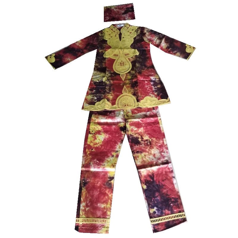 2PC Set Embroidered Shirt Pant Suit Ankara Dashiki Clothing Nigerian Head Wraps - Flexi Africa - Free Delivery Worldwide