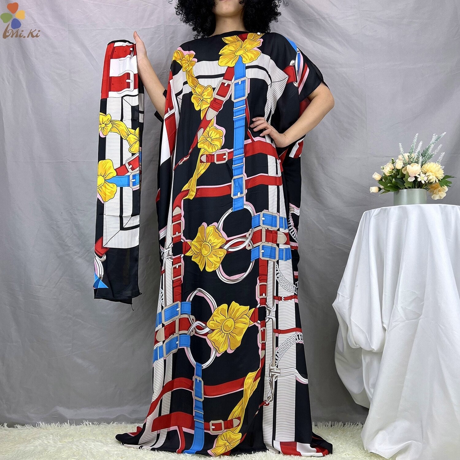 2PC Set of Fashionable Dashiki Robes - Printed Loose Dresses with Luxurious Silk Fabric for Women - Flexi Africa - Flexi Africa offers Free Delivery Worldwide - Vibrant African traditional clothing showcasing bold prints and intricate designs