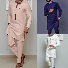 2x Nigerian Men’s Kaftan Sets – Traditional 2 - Piece Outfits with Shirts and Pants - Free Delivery Worldwide only at Flexi Africa