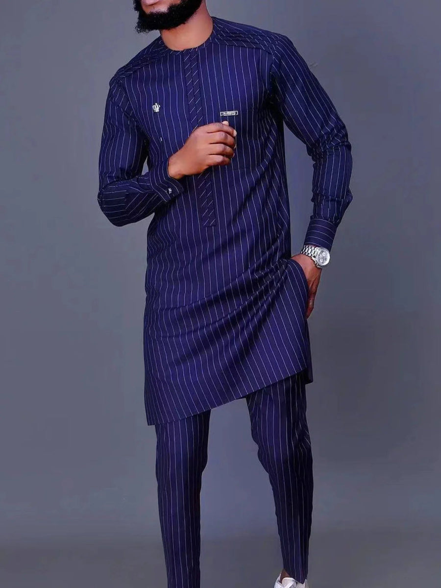 2x Nigerian Men’s Kaftan Sets – Traditional 2 - Piece Outfits with Shirts and Pants - Free Delivery Worldwide only at Flexi Africa