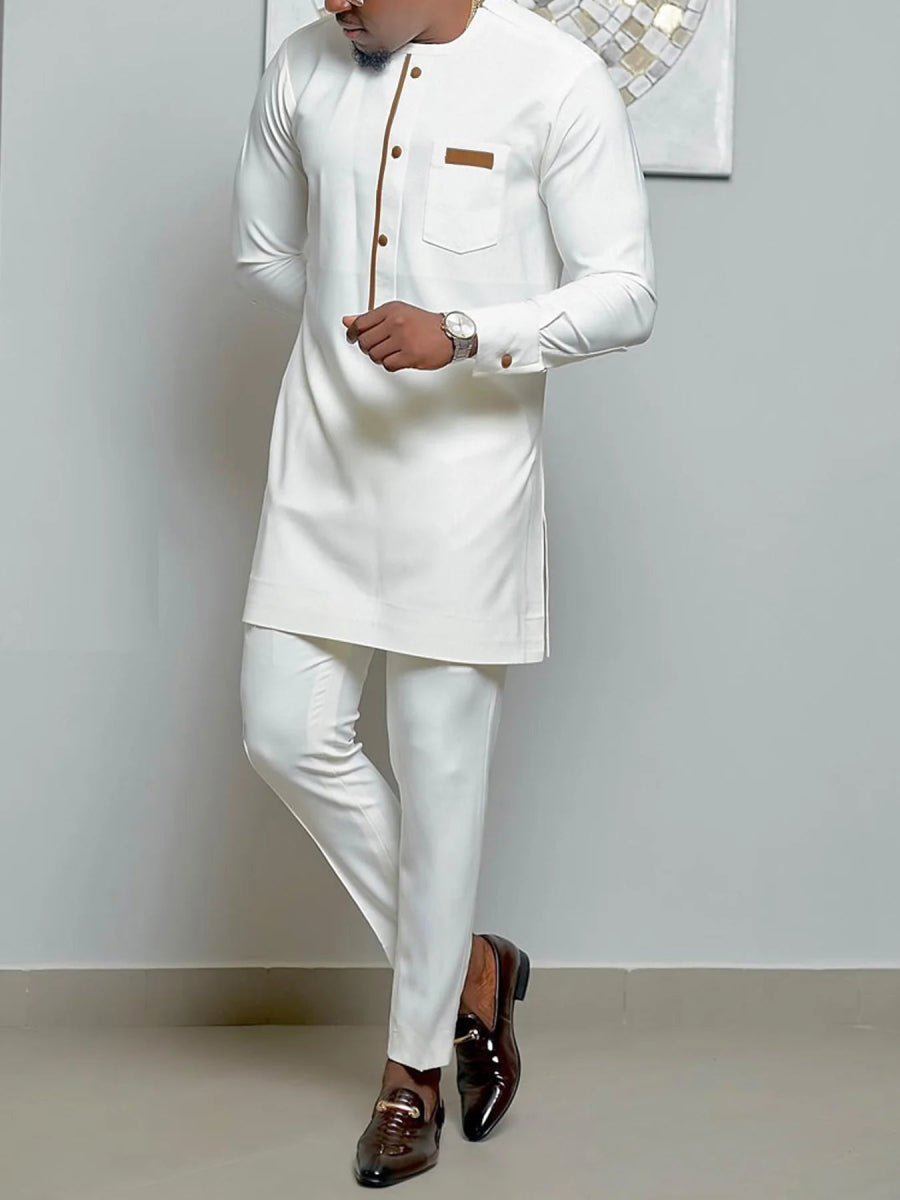2x Nigerian Men’s Kaftan Sets – Traditional 2 - Piece Outfits with Shirts and Pants - Free Delivery Worldwide only at Flexi Africa