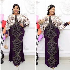 3 Colors African Quantity Original Long Dress Bat Sleeve False 2 Pieces For Lady(J2J) - Free Delivery Worldwide only at Flexi Africa