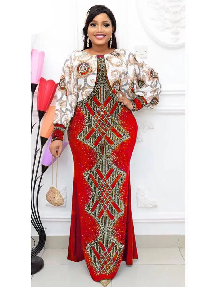 3 Colors African Quantity Original Long Dress Bat Sleeve False 2 Pieces For Lady(J2J) - Free Delivery Worldwide only at Flexi Africa