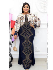 3 Colors African Quantity Original Long Dress Bat Sleeve False 2 Pieces For Lady(J2J) - Free Delivery Worldwide only at Flexi Africa
