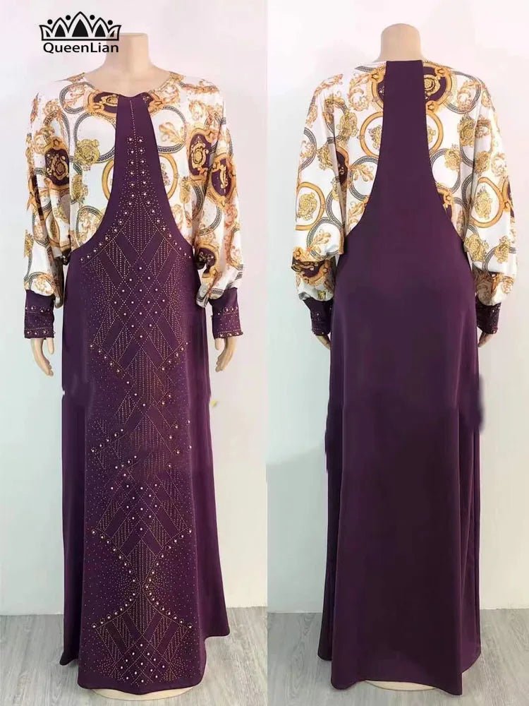 3 Colors African Quantity Original Long Dress Bat Sleeve False 2 Pieces For Lady(J2J) - Free Delivery Worldwide only at Flexi Africa