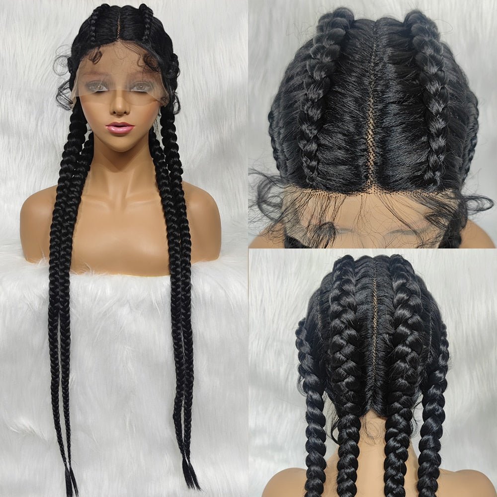 37" Synthetic Lace Wig Braided Wigs Natural Dark Black Burgundy Wig For Black Women American African Wig - Flexi Africa