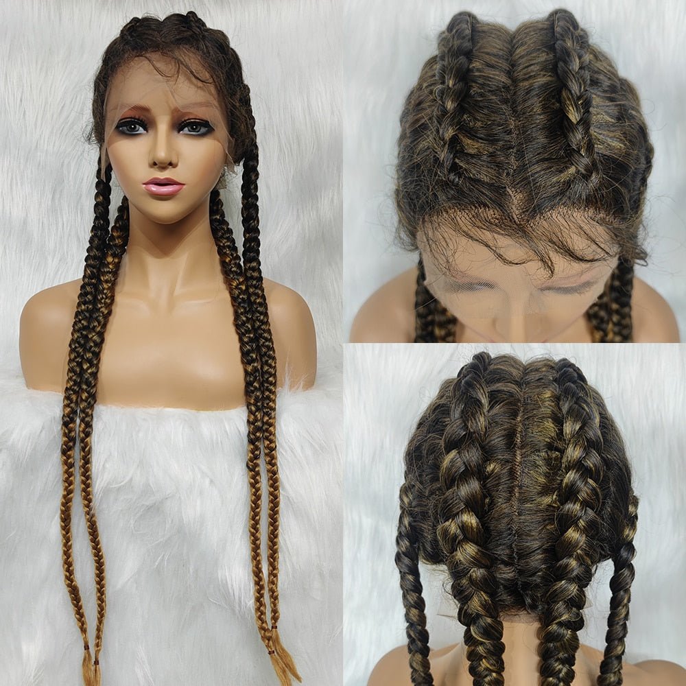37" Synthetic Lace Wig Braided Wigs Natural Dark Black Burgundy Wig For Black Women American African Wig - Flexi Africa