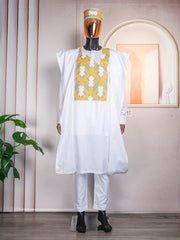 3PC Embroidered Set with Full Dress, Coat, Pants, Shirt, Robe, and Hat - Flexi Africa - Free Delivery Worldwide only at www.flexiafrica.com