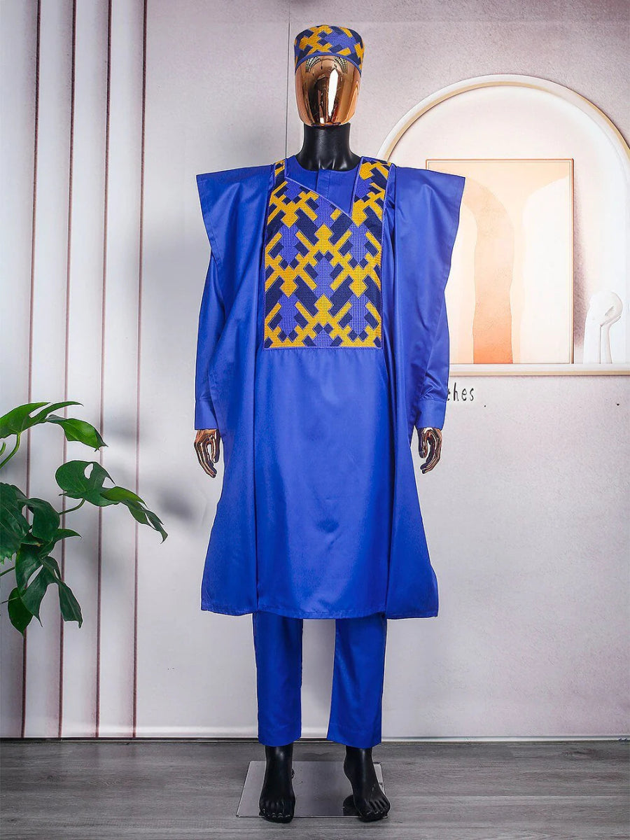 3PC Embroidered Set with Full Dress, Coat, Pants, Shirt, Robe, and Hat - Flexi Africa - Free Delivery Worldwide only at www.flexiafrica.com