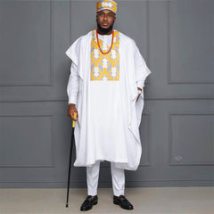 3PC Embroidered Set with Full Dress, Coat, Pants, Shirt, Robe, and Hat - Flexi Africa - Free Delivery Worldwide