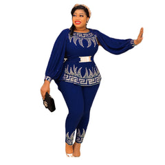 3PC Stunning Fashion Rhinestone Waist Top with Slim Fit Pants Set and Belt - Flexi Africa - Free Delivery www.flexiafrica.com