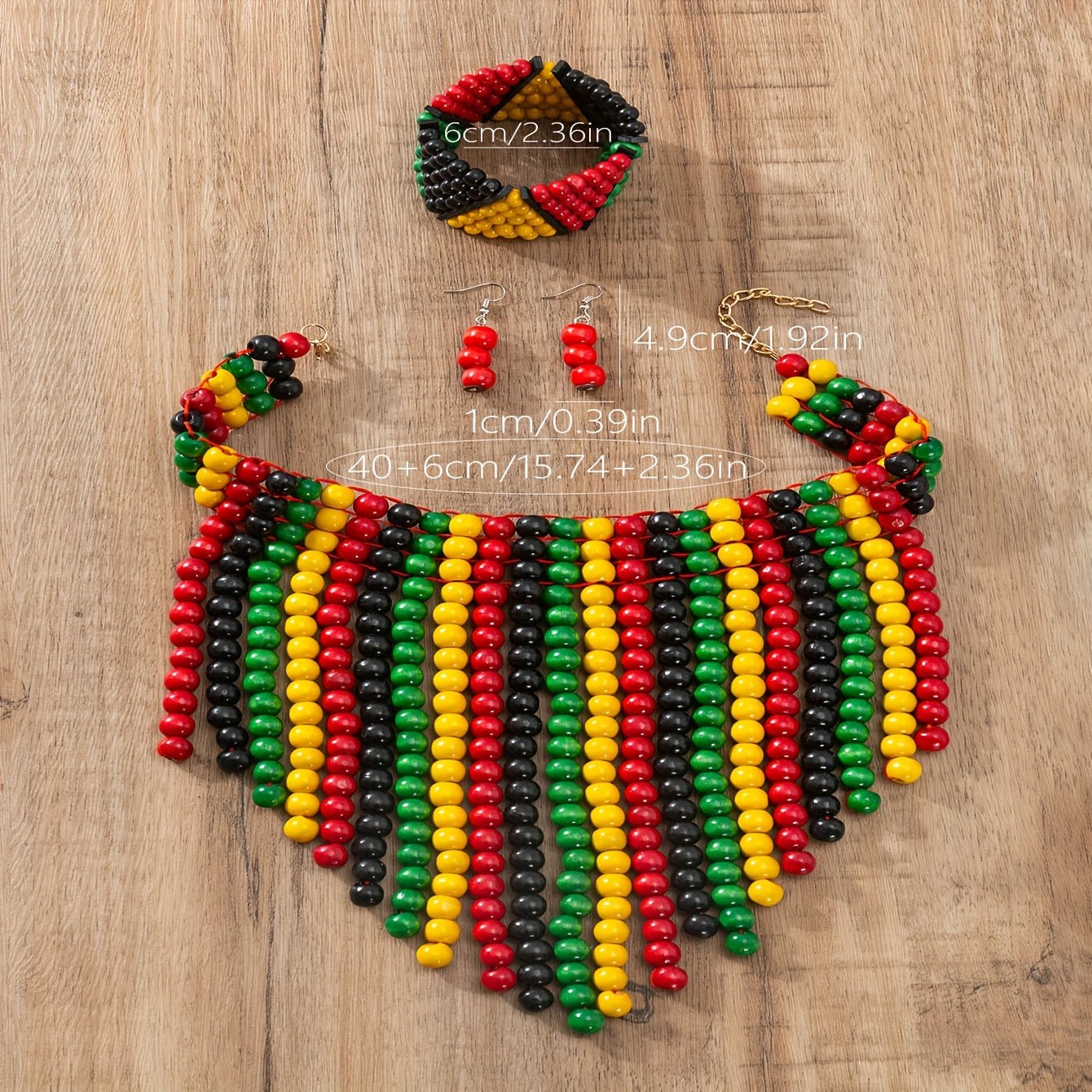 4PCS Earrings Necklace Plus Bracelet Boho Style Jewelry Set Colorful Wooden Beads Traditional Bridal Accessories - Flexi Africa - Free Delivery Worldwide only at www.flexiafrica.com