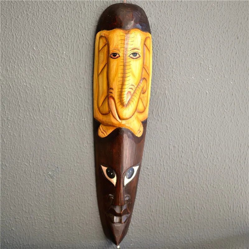 50cm H Southeast Asian Style Wall Hanging Pendant Thai Wood Carving African Face Mask Creative Retro Home Bar Hotel Decoration - Flexi Africa - Free Delivery Worldwide only at www.flexiafrica.com