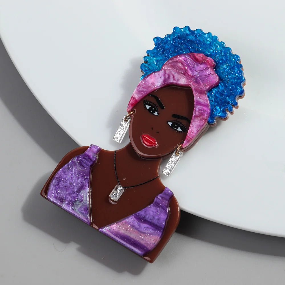 6 Color Glitter Acrylic Bikini African Lady Brooches Beauty Black Girl Figure Brooch Lapel Pin Jewelry Accessories FREE POST