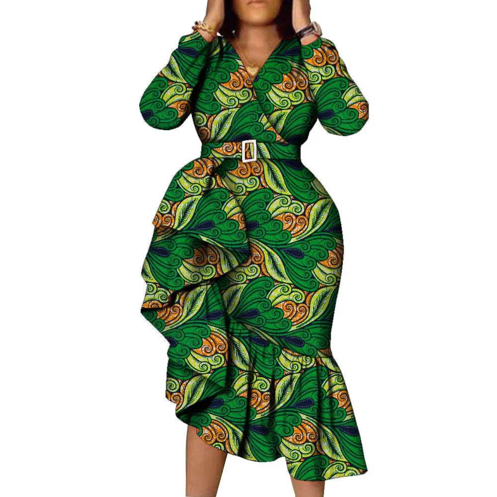 African Women's Long Sleeve Dress - Print Kitenge Party Gown Flexi Africa African Women's Long Sleeve Dress - Print Kitenge Party Gown Flexi Africa