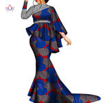 Buy African Bazin Riche Floral Printed 2PC Set – Irregular Bat Sleeve Top & Long Skirt Elegant Party Outfit for Women