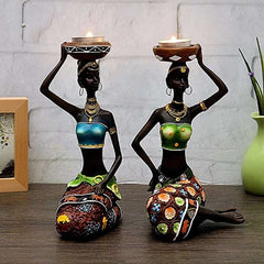 African Women Candle Holders Decoration - Flexi Africa - Flexi Africa offers Free Delivery Worldwide - Vibrant African traditional clothing showcasing bold prints and intricate designs