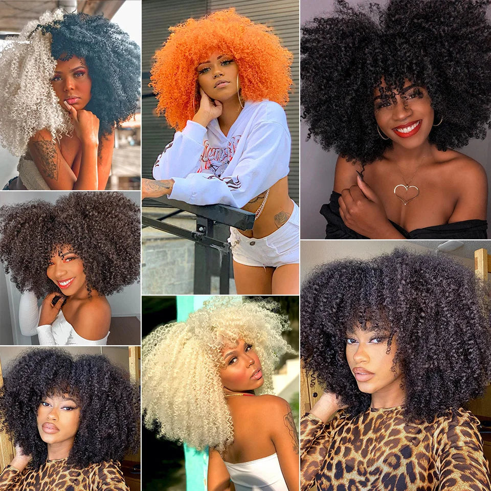 Afro Kinky Curly Wig for Black Women - Short, Synthetic, Blonde, Red, Ombre, Glueless, High-Temperature Cosplay Wigs