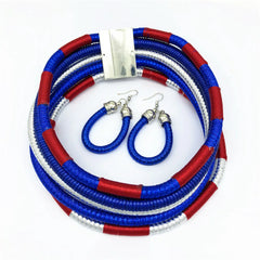 Colorful Rope Weave African Necklaces: Multilayer Tribal Choker Earrings Set - Flexi Africa Free Delivery www.flexiafrica.com