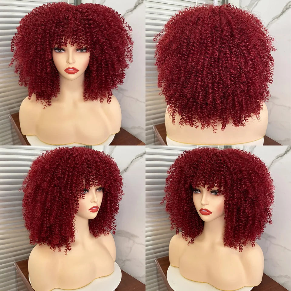 Afro Kinky Curly Wig for Black Women - Short, Synthetic, Blonde, Red, Ombre, Glueless, High-Temperature Cosplay Wigs