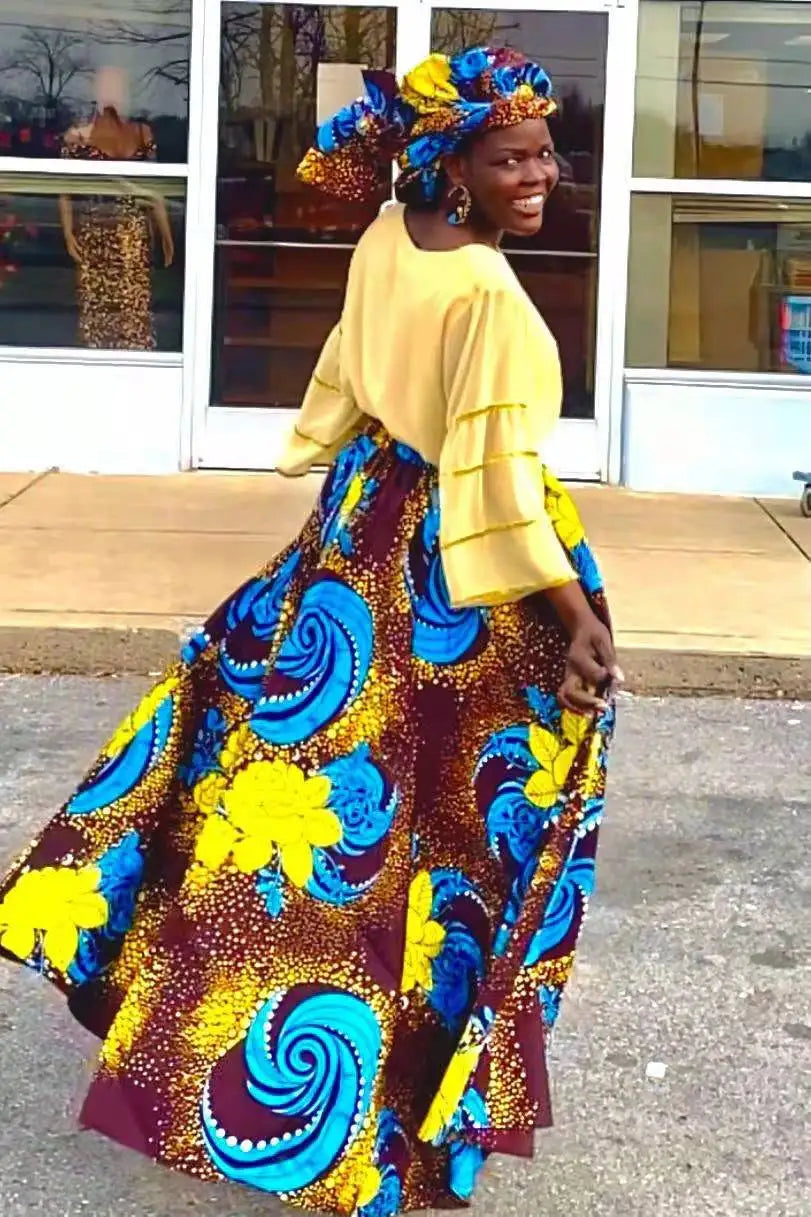 ON SALE!!! youth maxi skirt, African kente design Maxi Skirt With Pockets High Waist Ethnic Clothing Ankara Long Wax Skirt