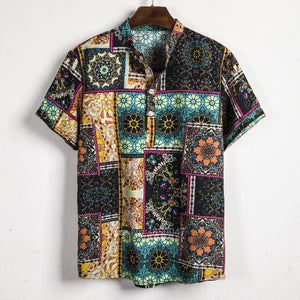 Stylish African Dashiki Print Dress Shirt for Men: Casual Streetwear with Ethnic Flair