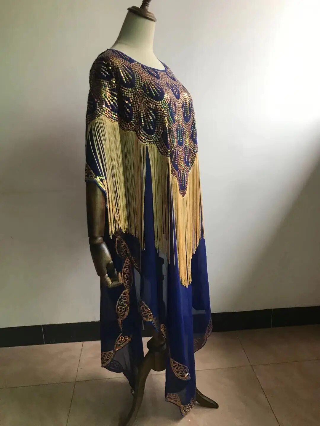 Dashiki Abaya: Timeless African Elegance in Chiffon with Tassel Sequins - Flexi Africa - Flexi Africa offers Free Delivery Worldwide - Vibrant African traditional clothing showcasing bold prints and intricate designs