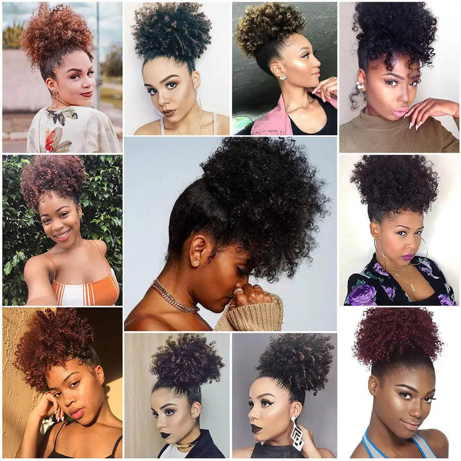 Synthetic Hair Buns For Women Afro Puff Curly Chignon Drawstring Ponytail Natural Black With Hair Extensions Hairpieces - Flexi Africa - Flexi Africa offers Free Delivery Worldwide - Vibrant African traditional clothing showcasing bold prints and intricate designs