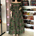 Elegant African Print Maxi Dress for Women – Vintage Slash-Neck Long Sleeve Party Dress Shop now at Flexi Africa.
