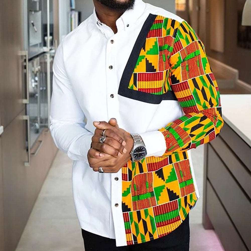 Men Print Tops Shirts Long Sleeve T-Shirt Plus Size - Flexi Africa - Flexi Africa offers Free Delivery Worldwide - Vibrant African traditional clothing showcasing bold prints and intricate designs