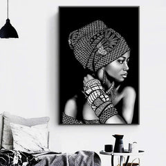 Black and White African Portrait Canvas Painting: Elegant Wall Art for Living Room and Home Décor - Flexi Africa - Flexi Africa offers Free Delivery Worldwide - Vibrant African traditional clothing showcasing bold prints and intricate designs