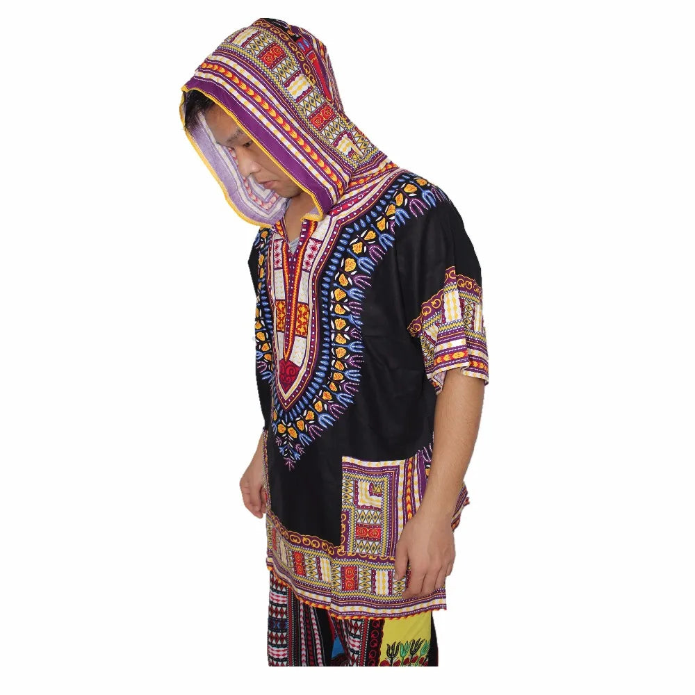 Dashiki-Inspired Hoodies: Relaxed Fit, Authentic African Dashiki Fabric, 100% Cotton, Unisex Fashion Kimono Hooded Attire - Flexi Africa - Flexi Africa offers Free Delivery Worldwide - Vibrant African traditional clothing showcasing bold prints and intricate designs