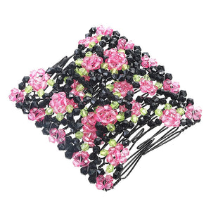 Hair Magic Comb Clip for Women Beaded Flower Barrette Hairpin Elastic Double Hair Combs Clips Hair Accessories