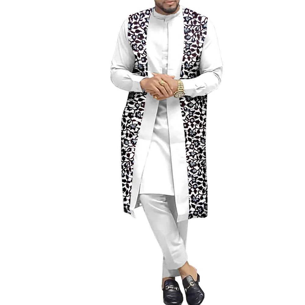 Men's 100% Cotton Embroidered 3-Piece African Suit Set