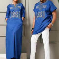 Couple's Clothing Set - Matching T-Shirt for Men and Dress for Women - Flexi Africa - Flexi Africa offers Free Delivery Worldwide - Vibrant African traditional clothing showcasing bold prints and intricate designs
