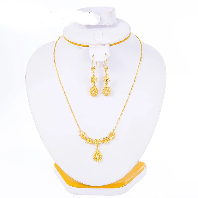 18K Gold Color Ethiopian Jewelry Set for Women – Heart Necklace & Earrings, African Arab Bridal Dowry