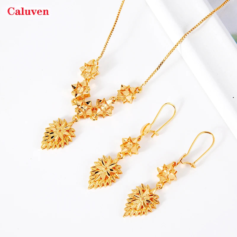 18K Gold Color Ethiopian Jewelry Set for Women – Heart Necklace & Earrings, African Arab Bridal Dowry