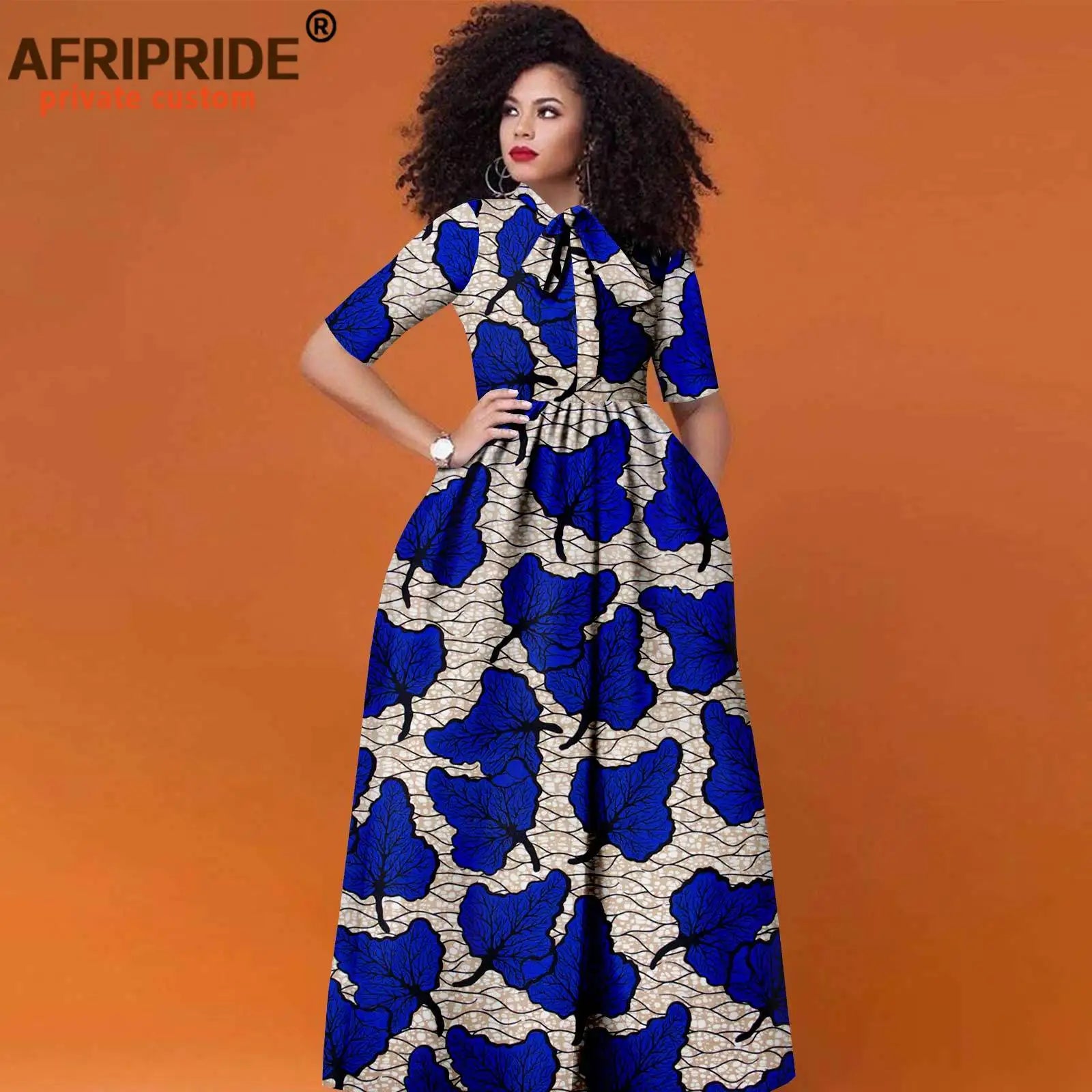 Women’s African Print Maxi Dress – Traditional High Waist Ankara Half Sleeve Attire