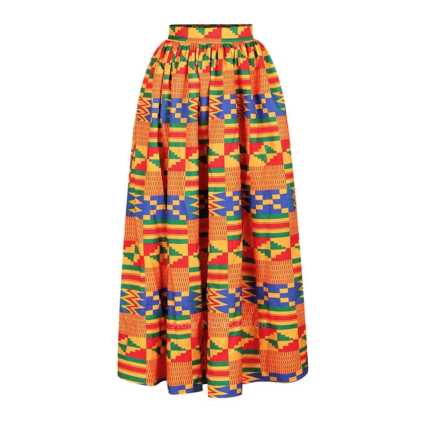 African National Style Women’s Set – Off-Shoulder Long Sleeve Top & Split Maxi Skirt