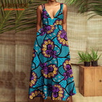 Buy African Print Maxi Dress for Women – Deep V-Neck Sleeveless High-Waist Ankara Dress Plus Size Party Wear