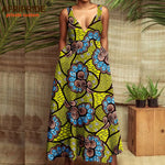 Buy African Print Maxi Dress for Women – Deep V-Neck Sleeveless High-Waist Ankara Dress Plus Size Party Wear