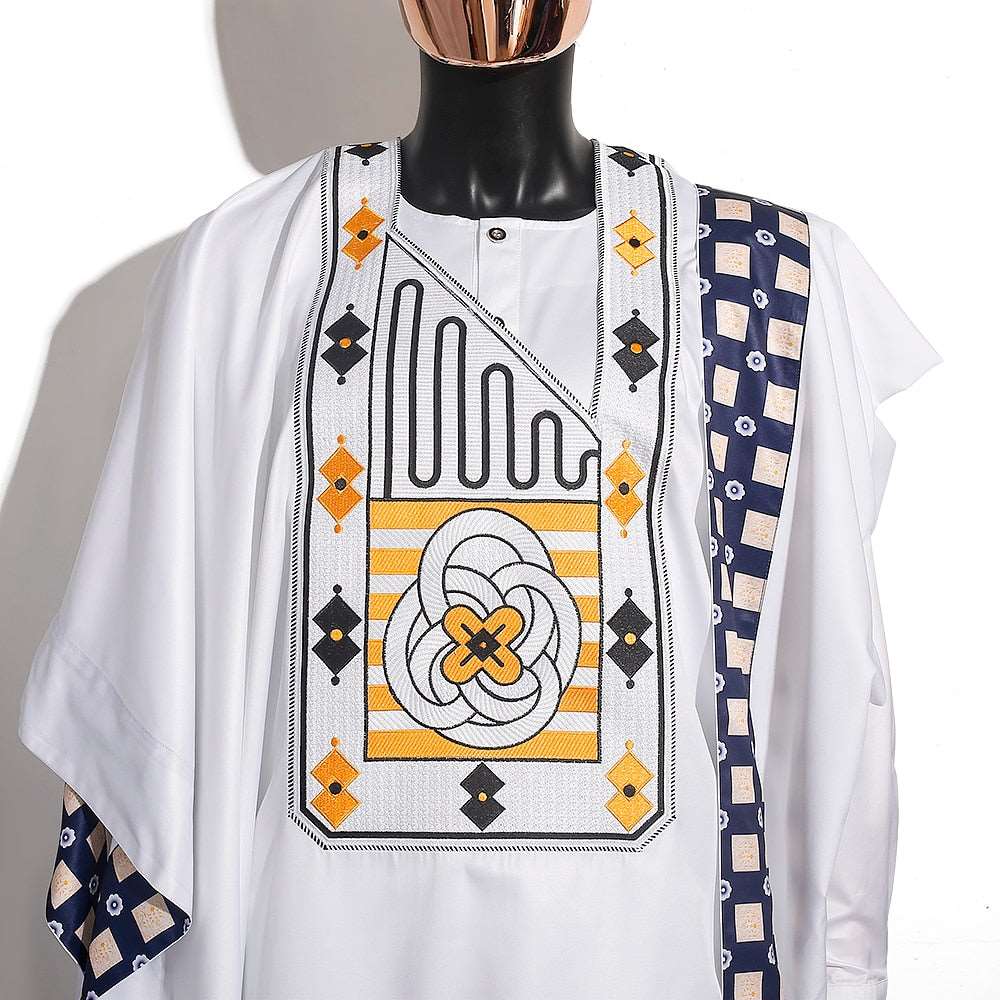 3PC African Men's Clothing Set Traditional White Clothes - Flexi Africa - Flexi Africa offers Free Delivery Worldwide - Vibrant African traditional clothing showcasing bold prints and intricate designs