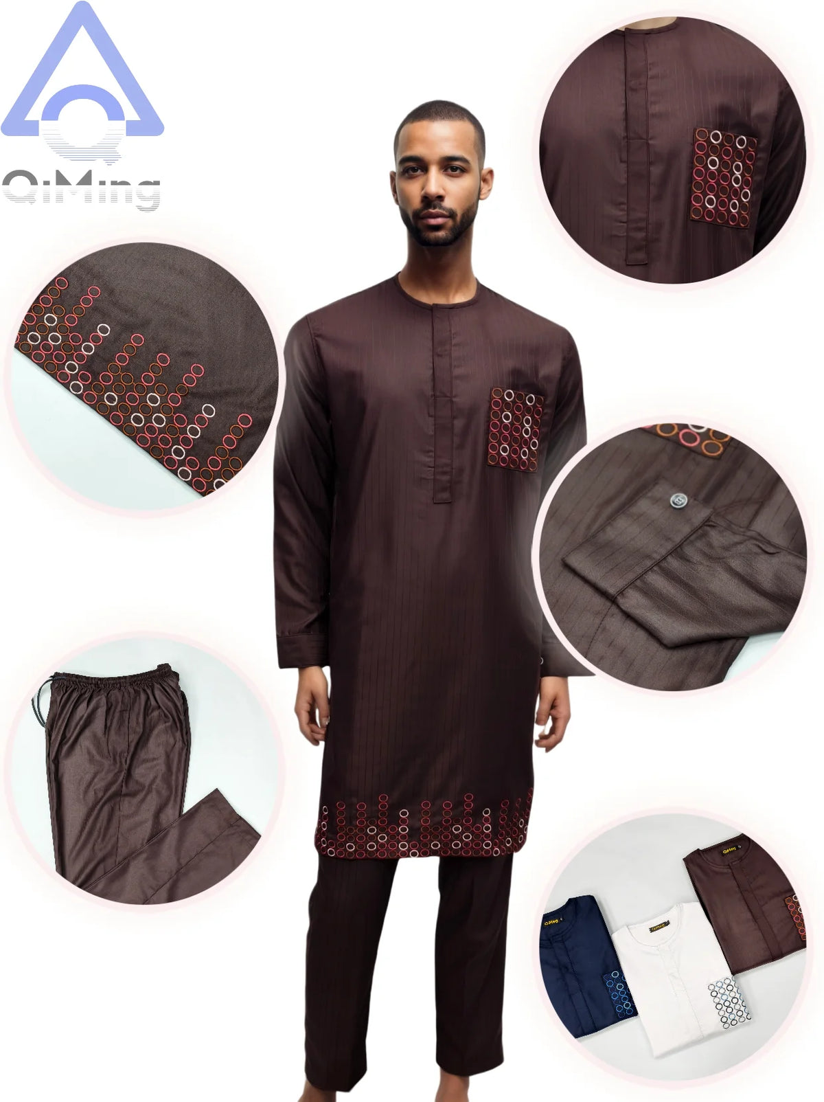 Men's Kandura-Inspired Long Tunic & Trouser Set, image 3 of 14 – Flexi Africa